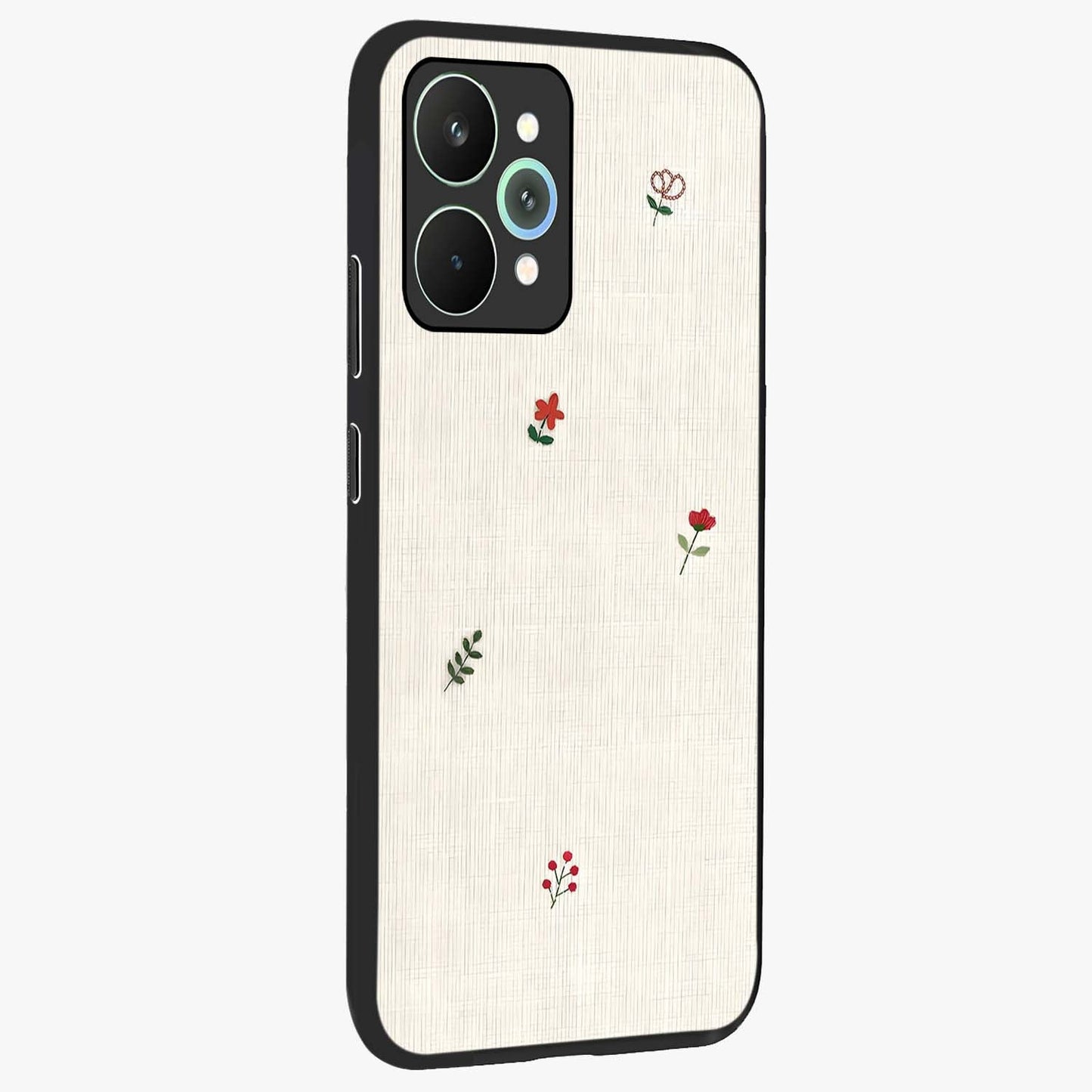 Minimalistic Blue With White Flower Pattern Glass Case upright view showcasing clean white flower artwork with calming blue theme.