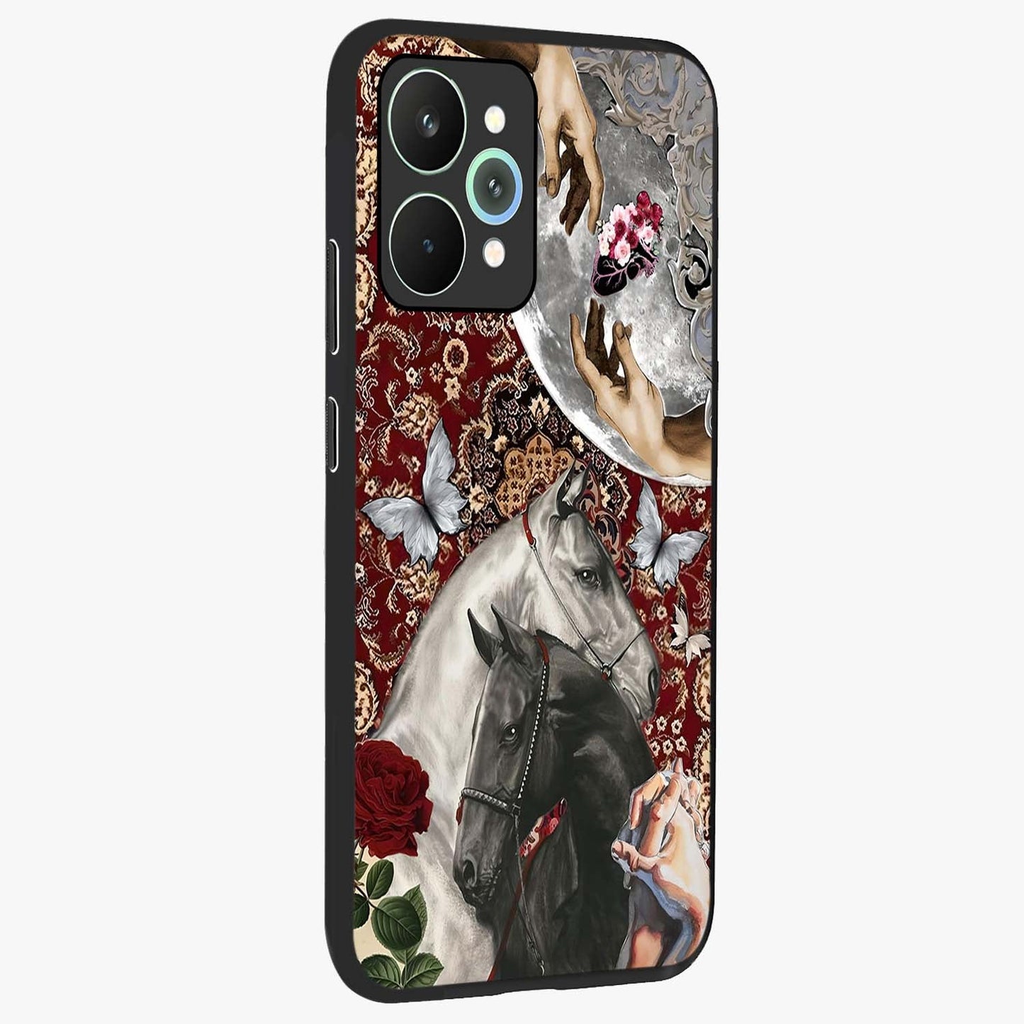 Moonlit Royal Stallion Glass Case upright view showcasing dramatic horse artwork with glowing moon themed design.
