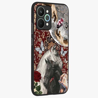 Moonlit Royal Stallion Glass Case upright view showcasing dramatic horse artwork with glowing moon themed design.