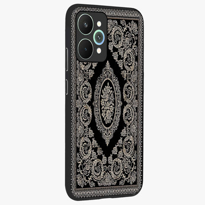 Noir Bloom Elegance Glass Case upright view showcasing graceful floral artwork with luxurious dark theme.