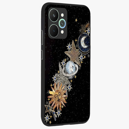 Pearls Universe Object Glass Case upright view showcasing decorative pearl themed artwork with cosmic elegance.
