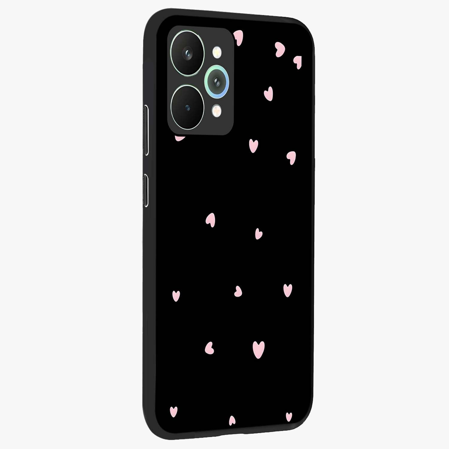 Pink Love Drops Glass Case upright view showcasing charming heart drop artwork with romantic playful theme.