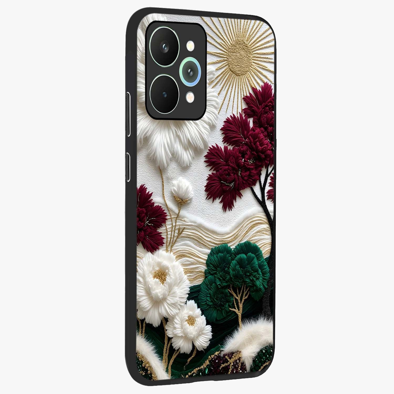 Radiant Bloom Elegance Glass Case upright view showcasing decorative flower artwork with refined botanical theme.