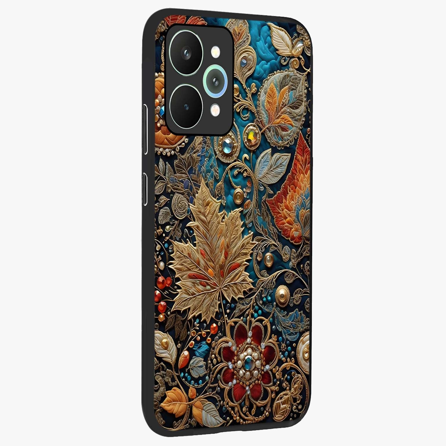 Royal Jewel Garden Glass Case upright view showcasing rich floral artwork with luxurious garden theme.