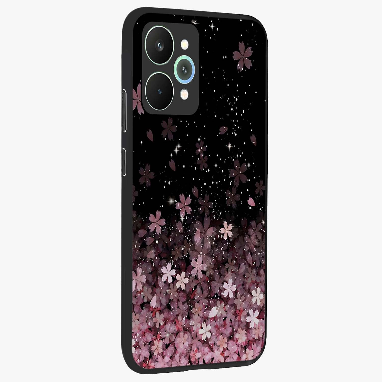 Small Starry Flowers Glass Case upright view showcasing charming floral artwork with dreamy starry theme.