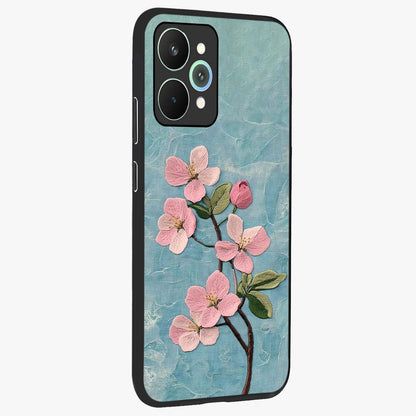 Threaded Blossom Breeze Glass Case upright view showcasing graceful flower artwork with calm botanical theme.