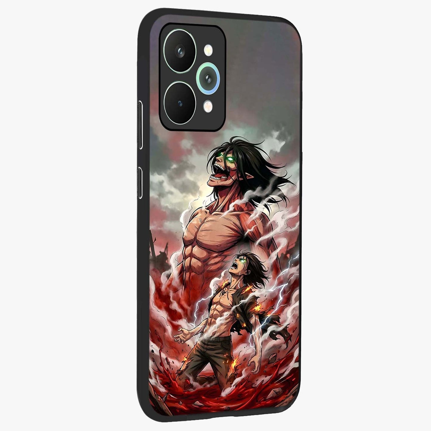 Titan Awakening Fury Glass Case upright view showcasing intense titan artwork with epic fantasy theme.