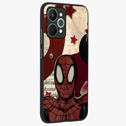 Web Warrior Vibes Glass Case upright view showcasing energetic superhero artwork with bold action theme.