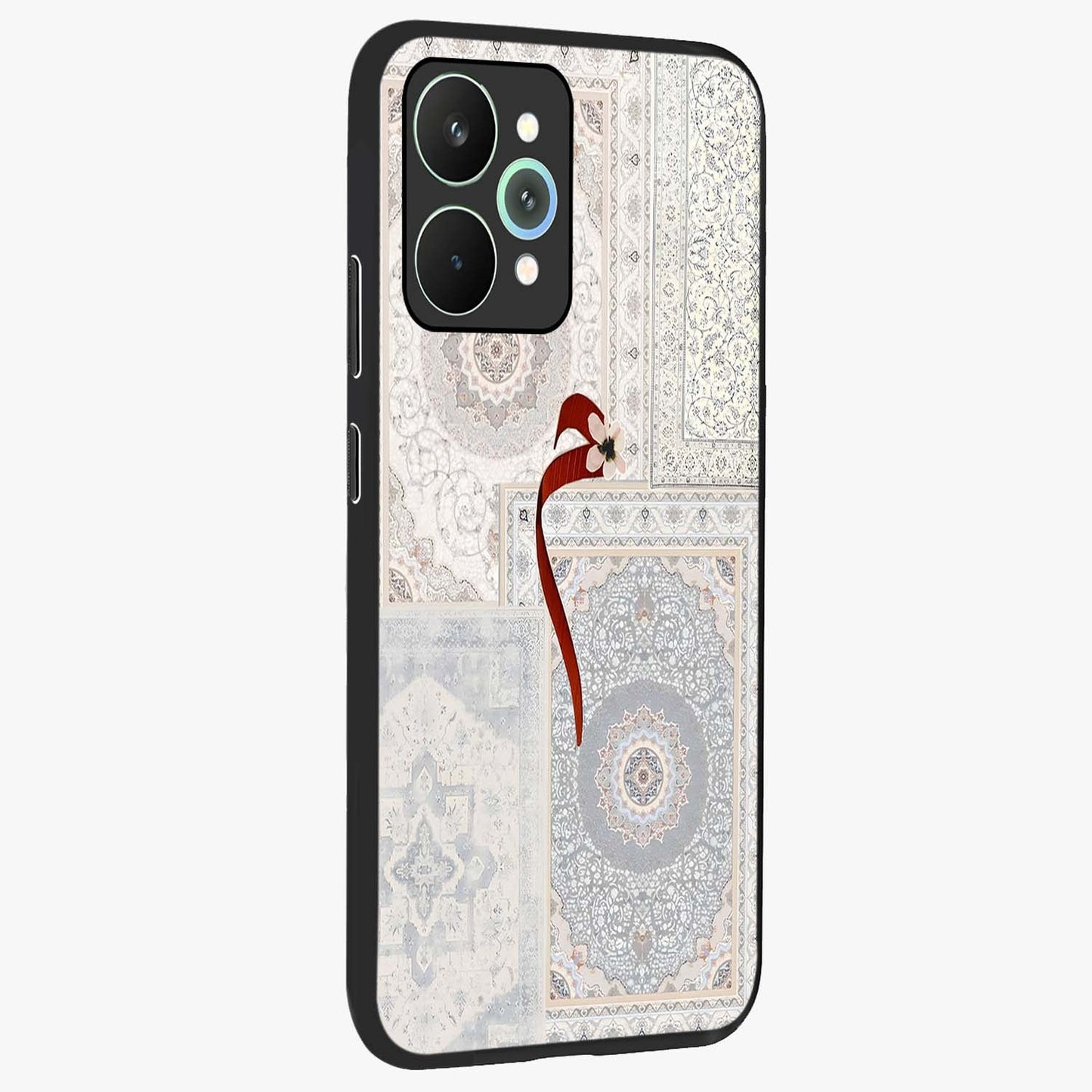White Aesthetic Bow Glass Case upright view showcasing delicate ribbon bow artwork with cute minimalist theme.