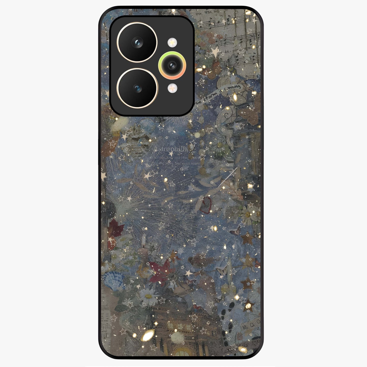 Aesthetic Astrolophia Glass Case showing flat back view with dreamy aesthetic design and glossy glass finish.