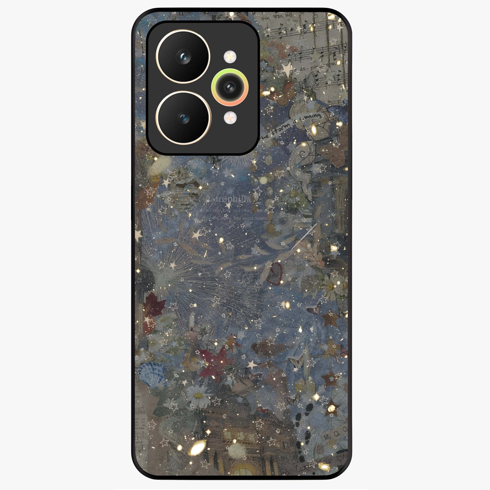 Aesthetic Astrolophia Glass Case showing flat back view with dreamy aesthetic design and glossy glass finish.