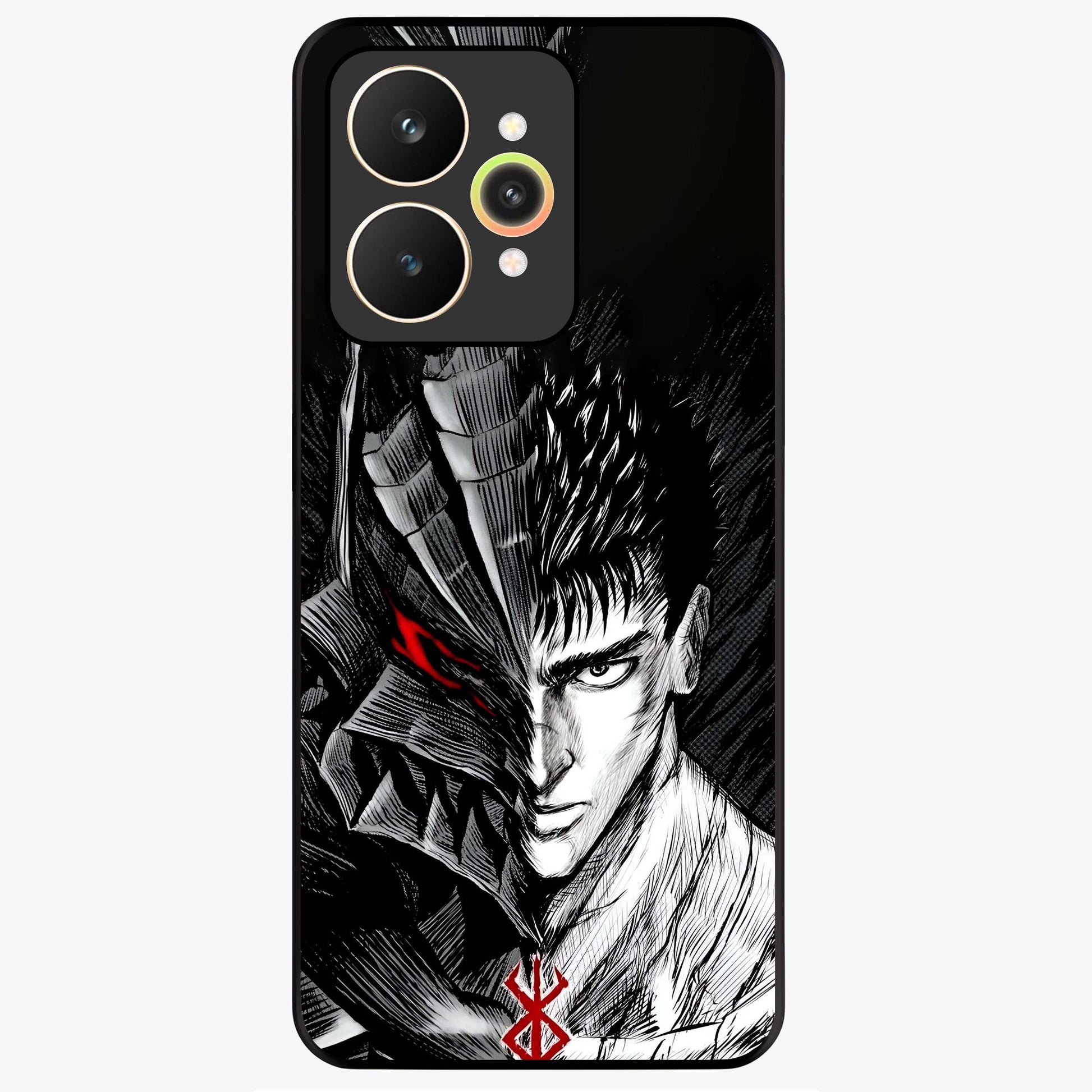 Berserker Blood Oath Glass Case showing flat back view with fierce warrior inspired artwork and glossy glass finish.