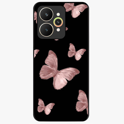 Butterfly Pattern Glass Case showing flat back view with elegant butterfly pattern artwork and glossy glass finish.