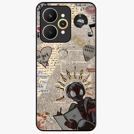 City Dream Sketch Glass Case showing flat back view with artistic city skyline sketch artwork and glossy glass finish.