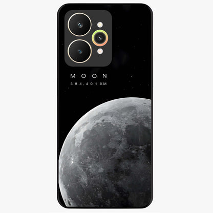 Cosmic Moon Glow Glass Case showing flat back view with glowing moon artwork and glossy glass finish.