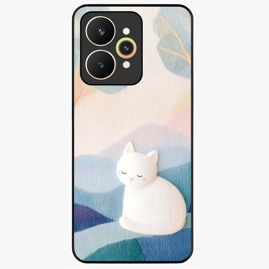 Cotton Dream Cat Glass Case showing flat back view with soft dreamy cat artwork and glossy glass finish.