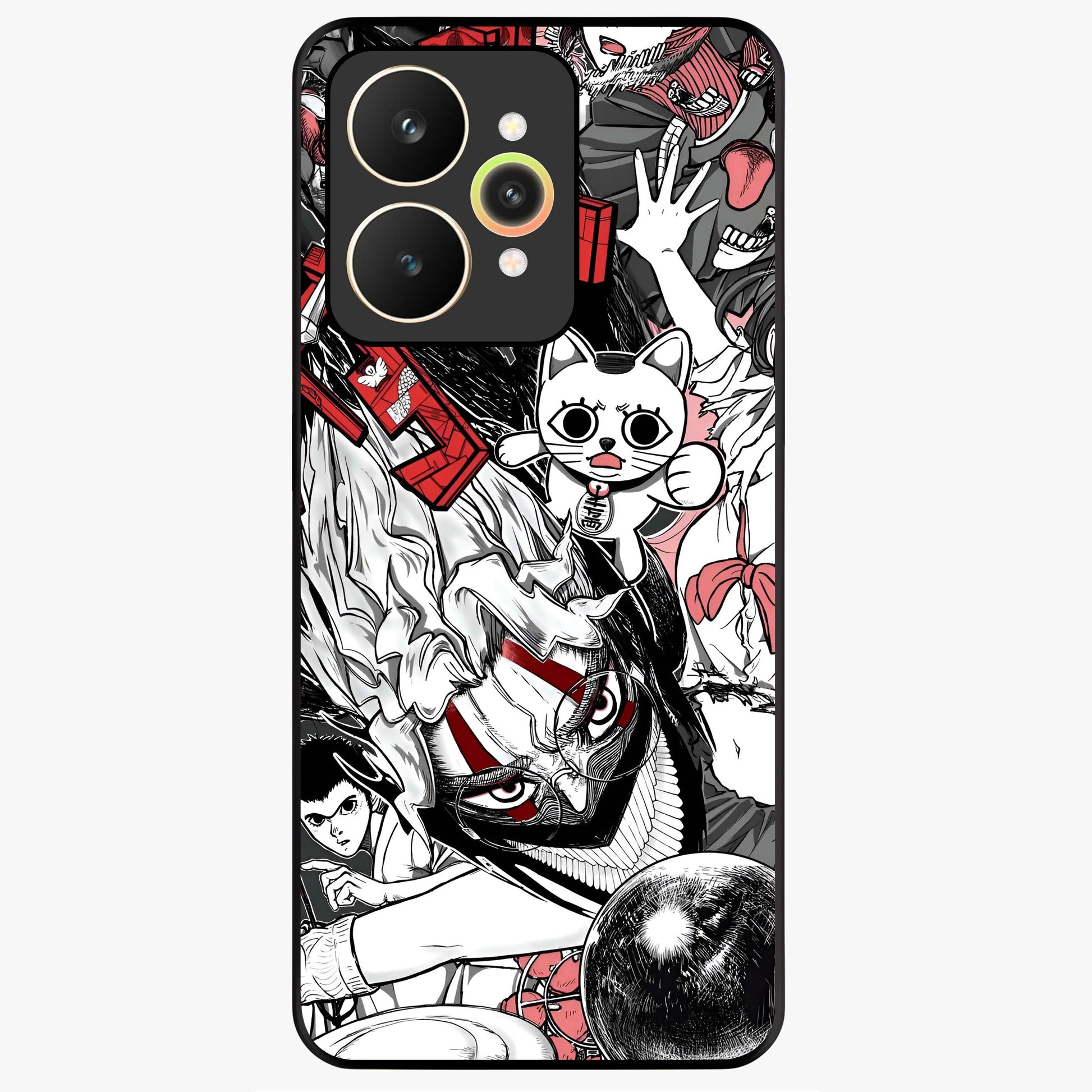 Crimson Chaos Panel Glass Case showing flat back view with bold crimson abstract artwork and glossy glass finish.