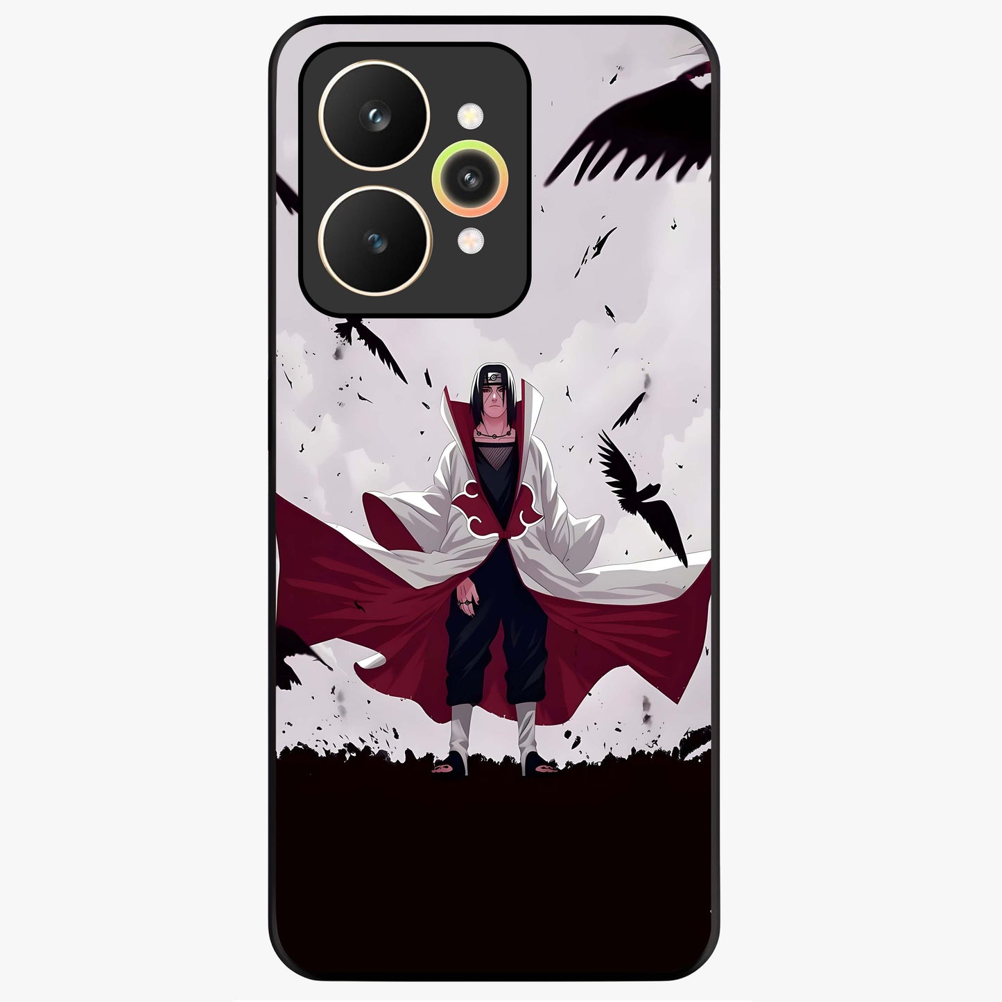 Crimson Crow Ascension Glass Case showing flat back view with mystical crow artwork and glossy glass finish.