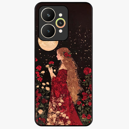 Crimson Dreams Glass Case showing flat back view with dreamy crimson artwork and glossy glass finish.