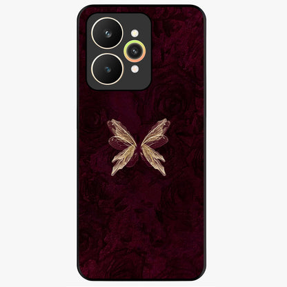 Crimson Fade Butterfly Glass Case showing flat back view with fading butterfly artwork and glossy glass finish.