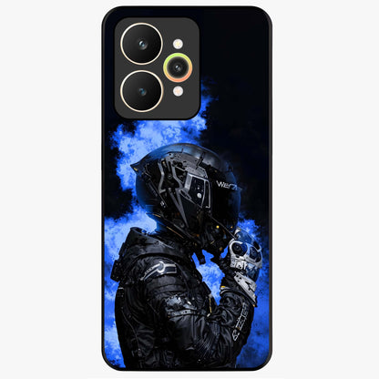 Cyber Sentinel Protocol Glass Case showing flat back view with futuristic cyber themed artwork and glossy glass finish.