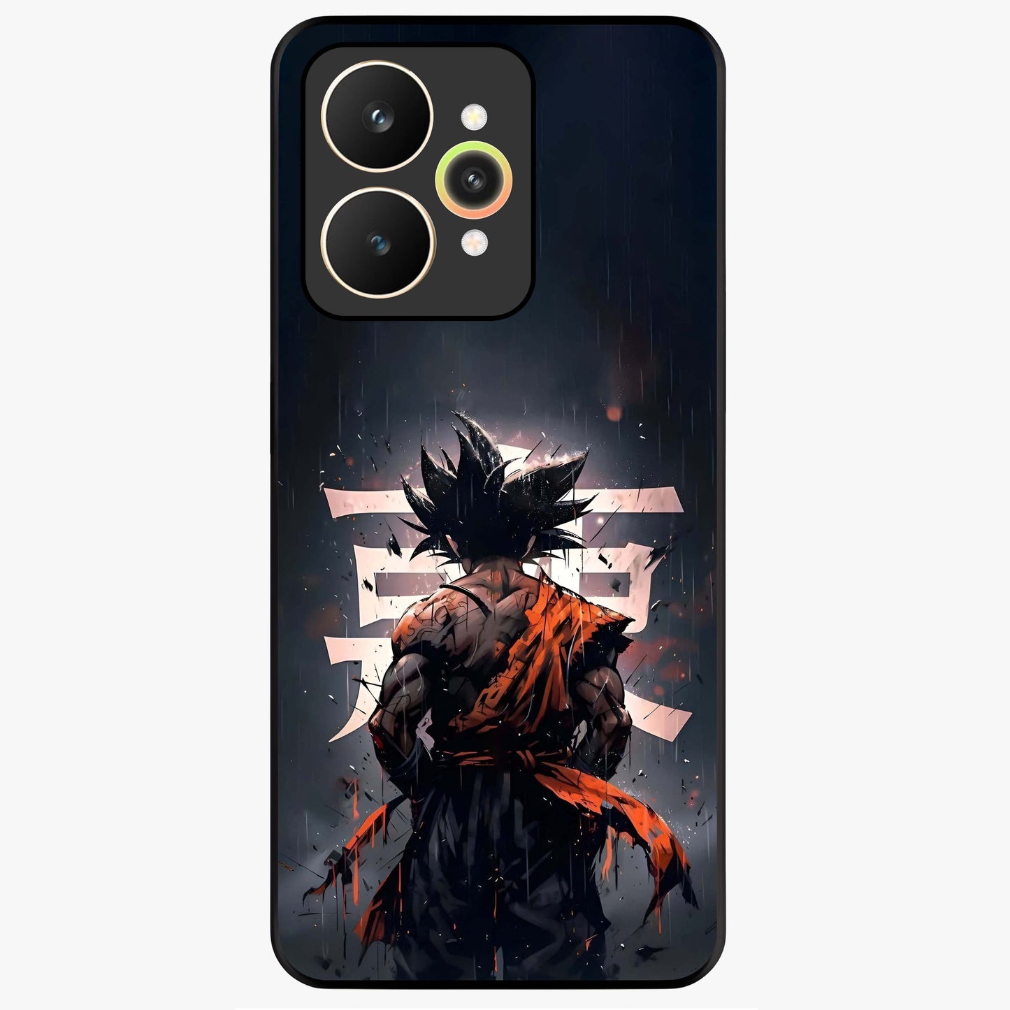 Dark Warrior In Rain Glass Case showing flat back view with warrior artwork in rainy atmosphere and glossy glass finish.