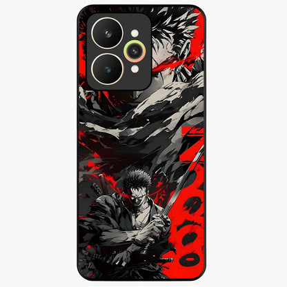 Demon Sword Resolve Glass Case showing flat back view with fierce sword warrior artwork and glossy glass finish.