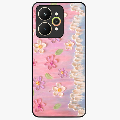 Dreamy Painted Garden Glass Case showing flat back view with artistic painted floral garden artwork and glossy glass finish.