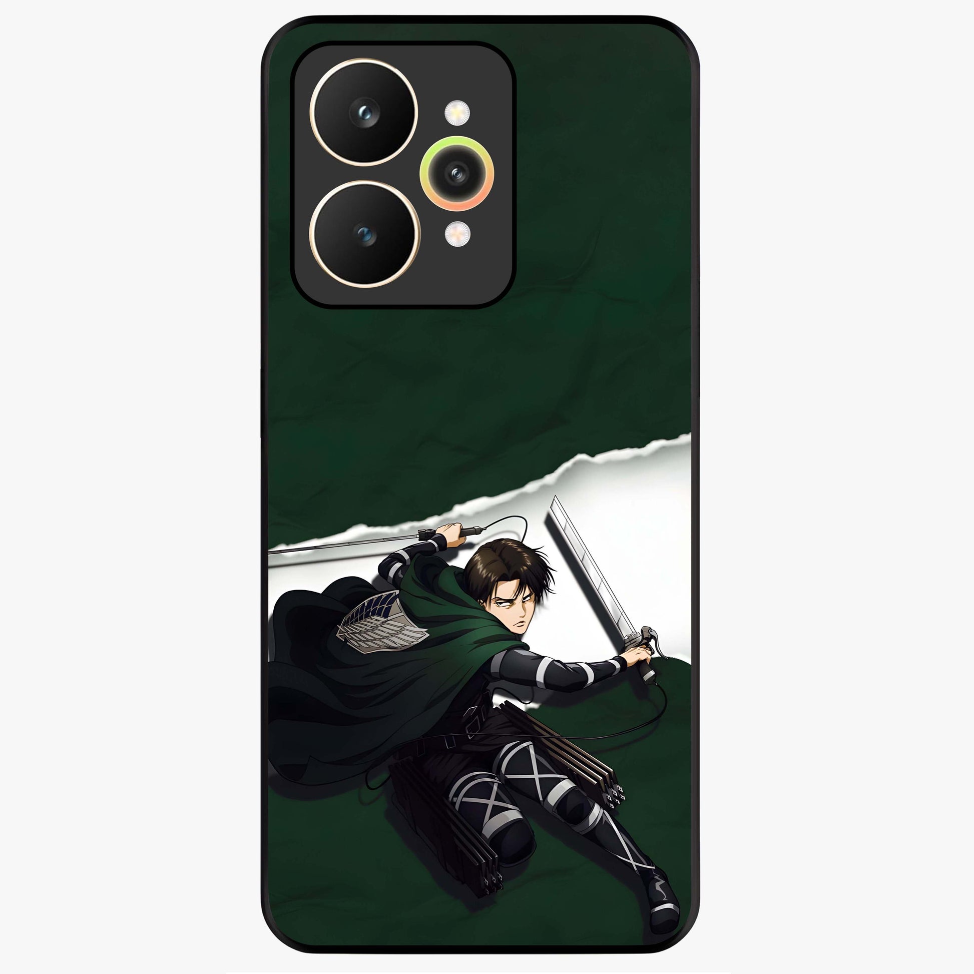 Emerald War Vanguard Glass Case showing flat back view with powerful warrior themed artwork and glossy glass finish.