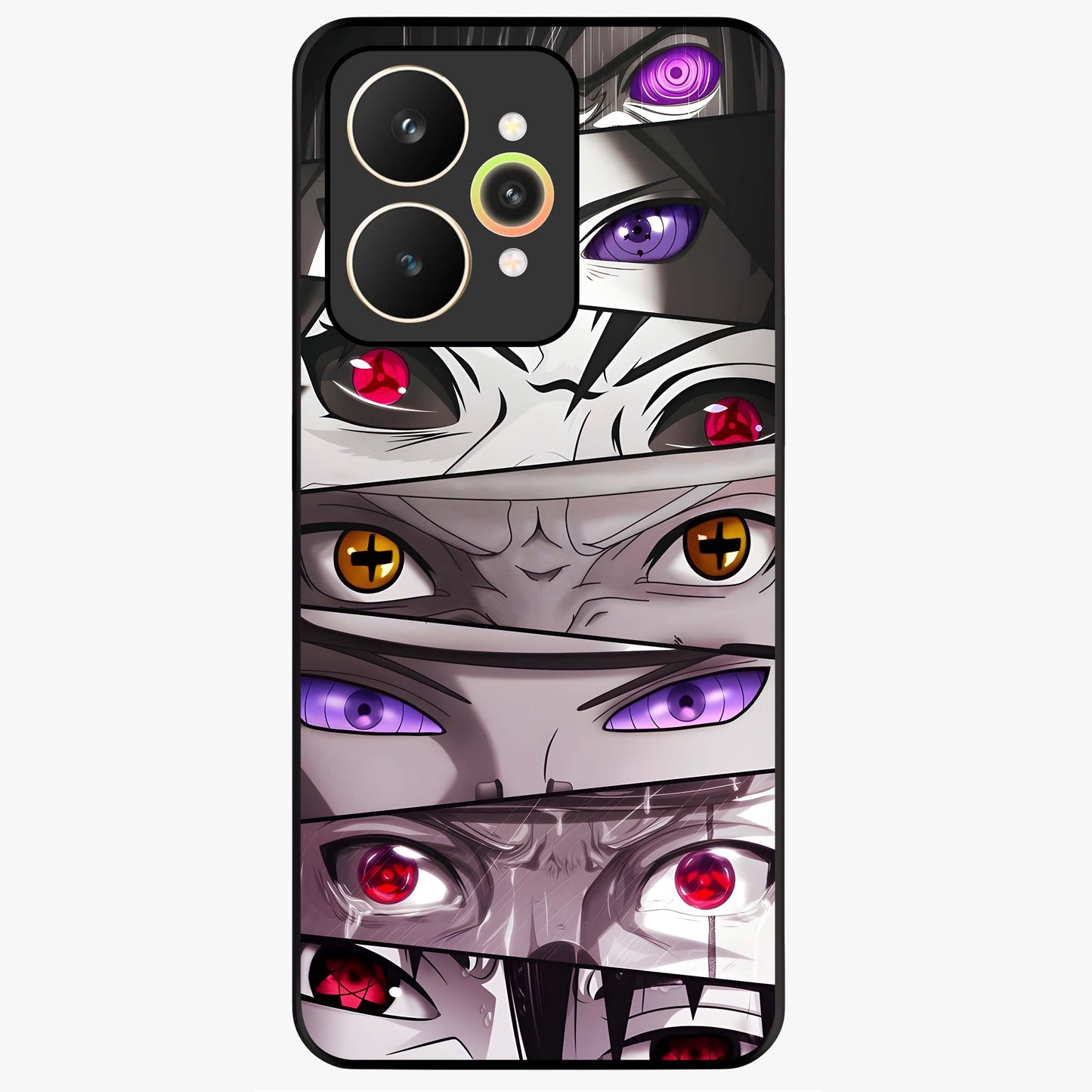 Eyes of Destiny Glass Case showing flat back view with striking eye themed artwork and glossy glass finish.