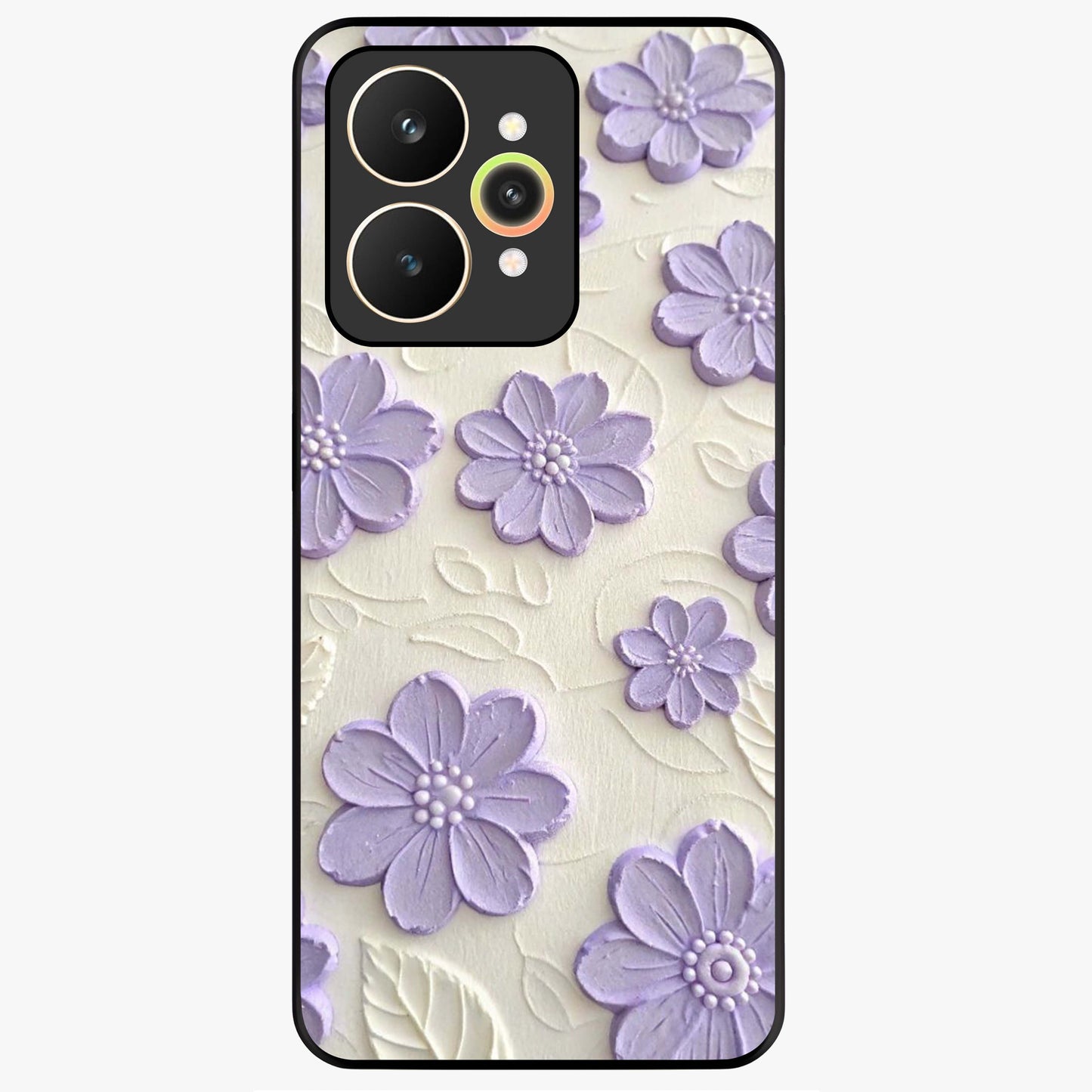 Floral Wall Art With Purple Flowers Glass Case showing flat back view with purple flower artwork and glossy glass finish.