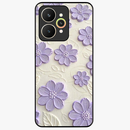 Floral Wall Art With Purple Flowers Glass Case showing flat back view with purple flower artwork and glossy glass finish.