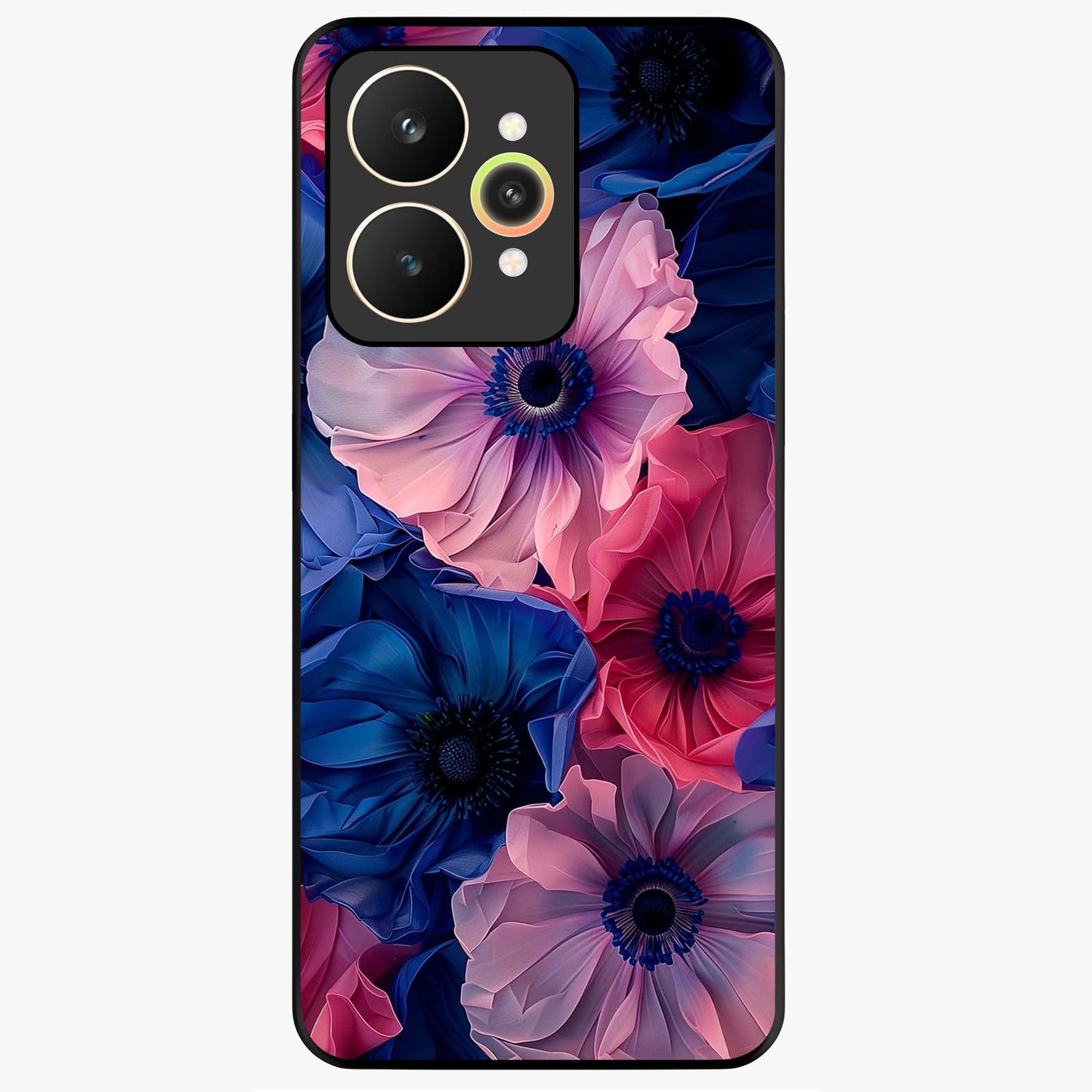 Flower Paper Art Pattern Glass Case showing flat back view with paper cut style floral artwork and glossy glass finish.