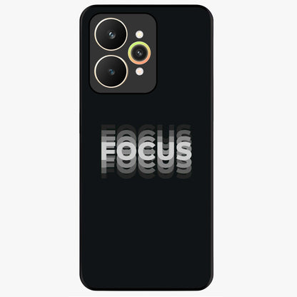 Focus Mode On Glass Case showing flat back view with bold motivational typography design and glossy glass finish.