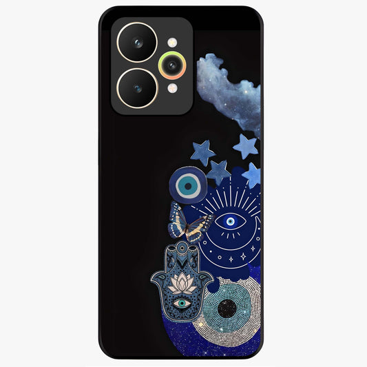 Galactic Charm Cluster Glass Case showing flat back view with glowing celestial charm artwork and glossy glass finish.