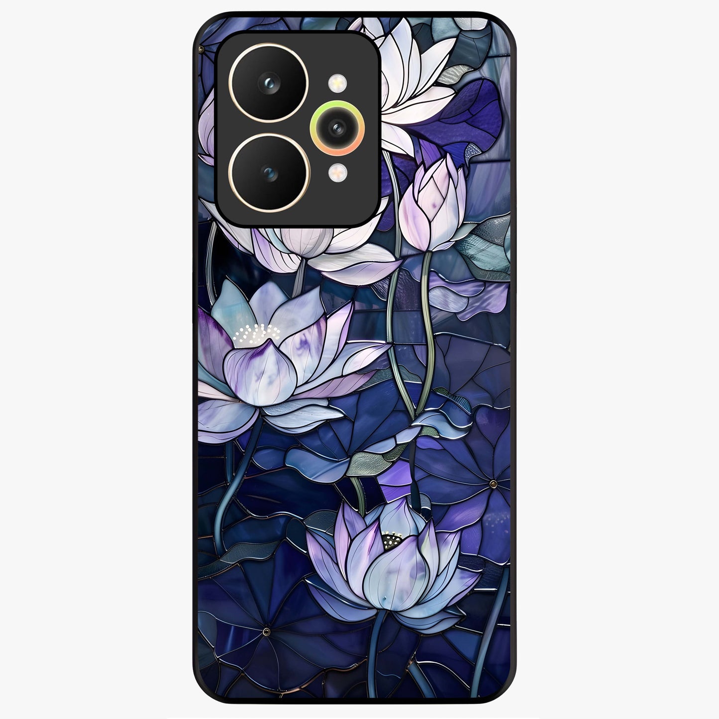 Gloss Petal Rush Glass Case showing flat back view with glossy flower petal artwork and smooth glass finish.