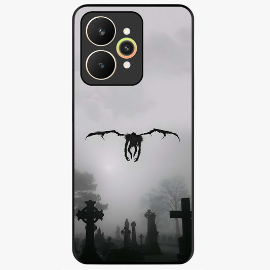 Graveyard Shadow Descent Glass Case showing flat back view with dark graveyard themed artwork and glossy glass finish.