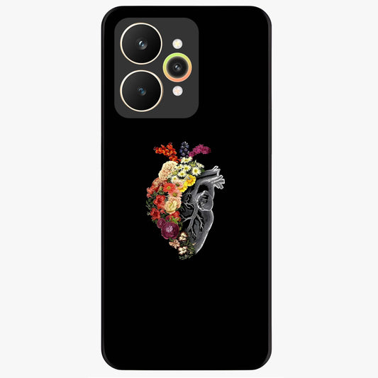 Heart With Flowers Glass Case showing flat back view with heart shaped floral artwork and glossy glass finish.