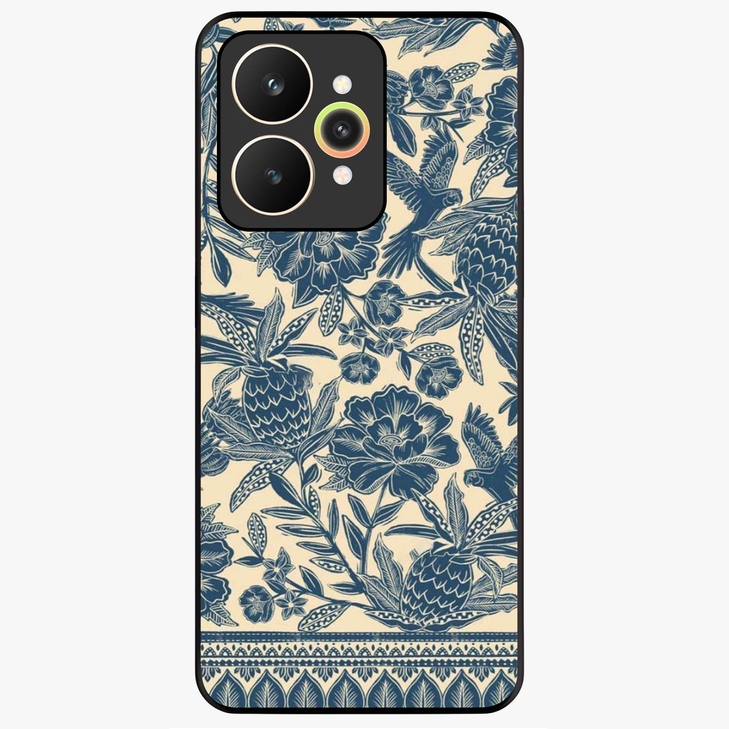 Heirloom Wild Bloom Glass Case showing flat back view with vintage inspired wild flower artwork and glossy glass finish.