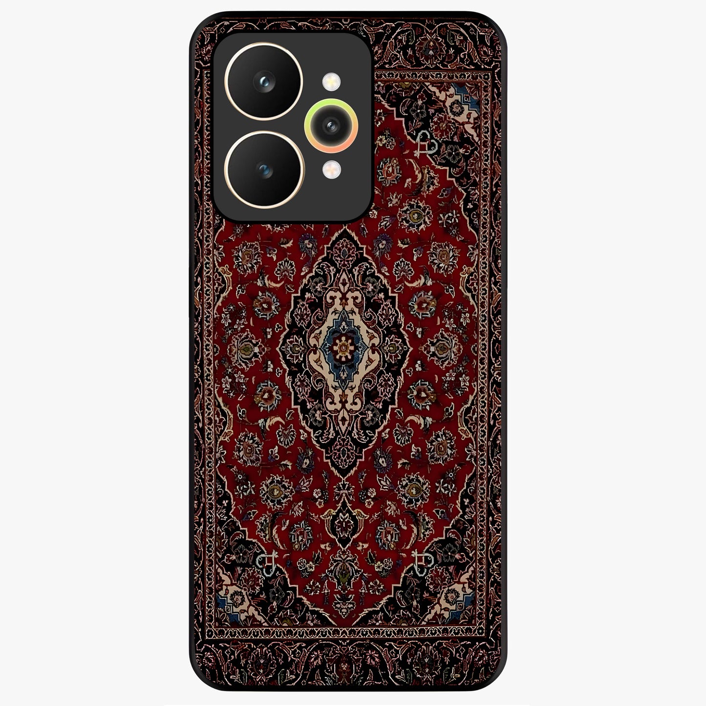 Heritage Carpet Royale Glass Case showing flat back view with ornate Persian carpet inspired pattern and glossy glass finish.