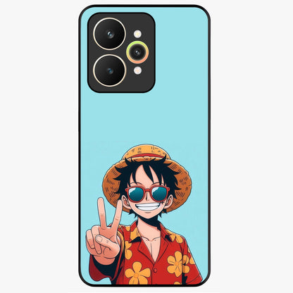 Luffy Summer Anime Vibe Glass Case showing flat back view with vibrant anime character artwork and glossy glass finish.