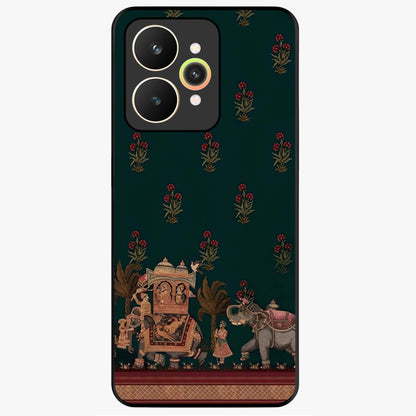 Macmerise Glass Case showing flat back view with stylish modern artwork and glossy glass finish.