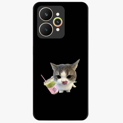 Matcha Cat Style Glass Case showing flat back view with cute matcha themed cat artwork and glossy glass finish.