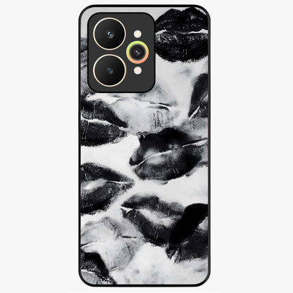 Midnight Kiss Marks Glass Case showing flat back view with lipstick kiss mark artwork and glossy glass finish.
