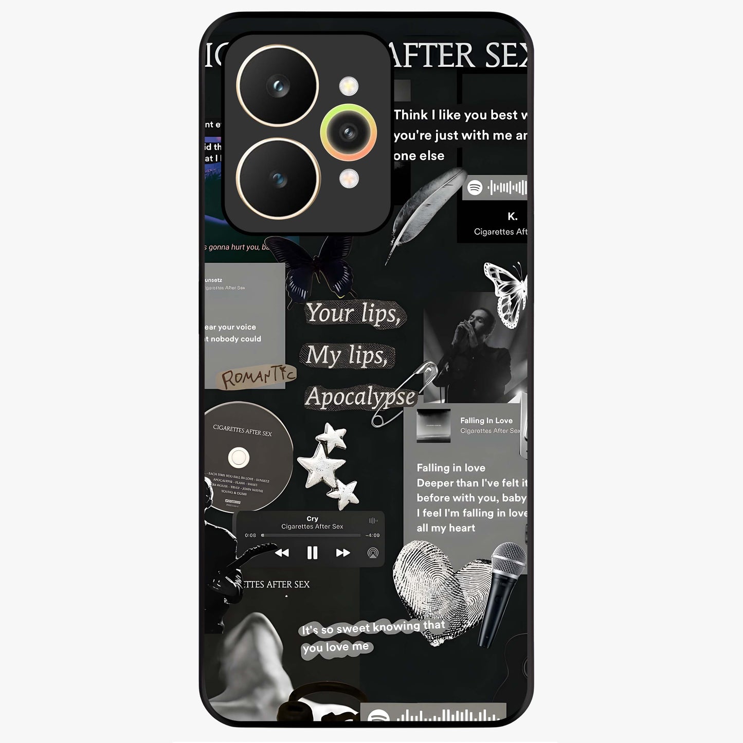 Midnight Love Echo Glass Case showing flat back view with romantic midnight themed artwork and glossy glass finish.