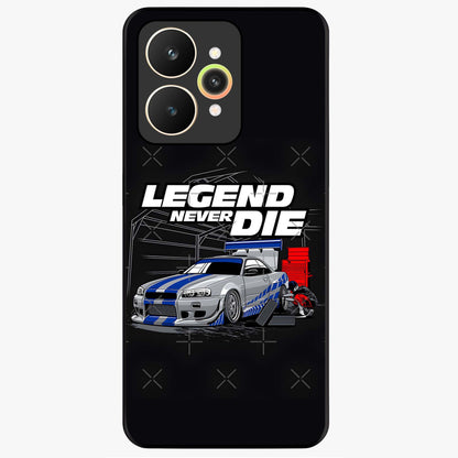 Midnight Racing Legacy Glass Case showing flat back view with sleek racing inspired artwork and glossy glass finish.