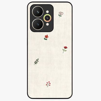 Minimal Petal Whispers Glass Case showing flat back view with soft minimal floral artwork and glossy glass finish.