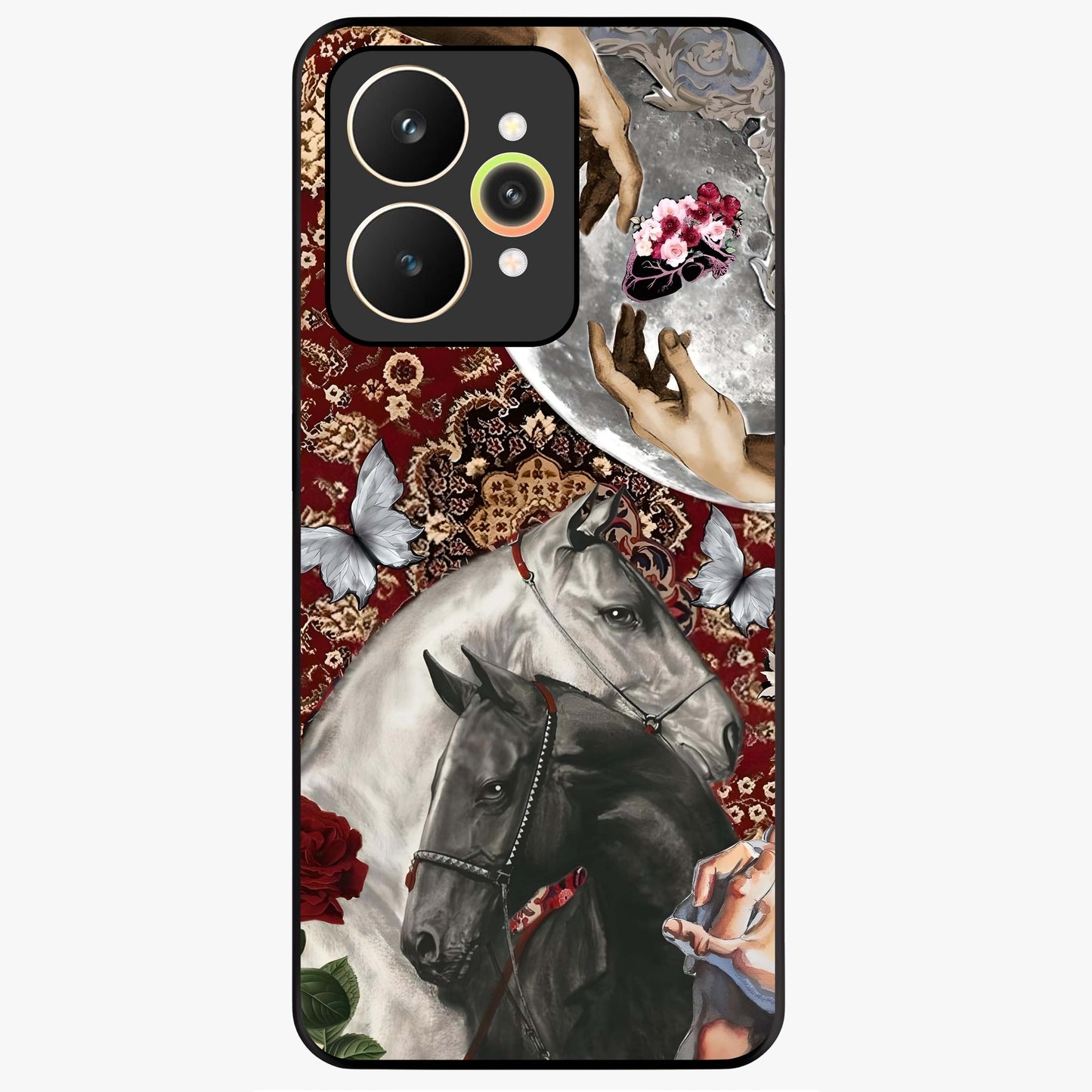 Moonlit Royal Stallion Glass Case showing flat back view with majestic horse under moonlight artwork and glossy glass finish.