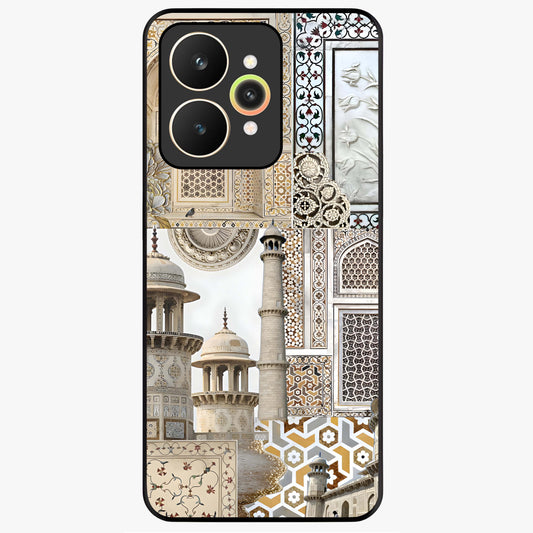 Mughal Marble Legacy Glass Case showing flat back view with intricate Mughal inspired marble pattern and glossy glass finish.