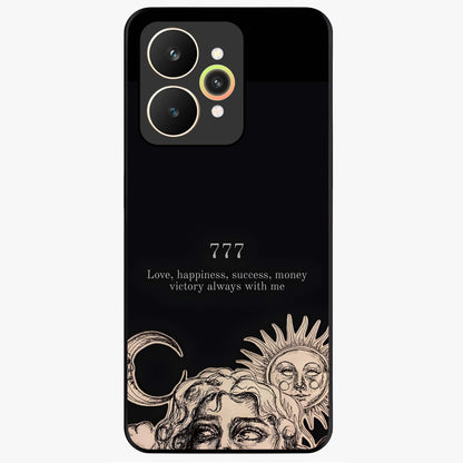 Mystic Victory Aura Glass Case showing flat back view with victory symbol artwork and glossy glass finish.